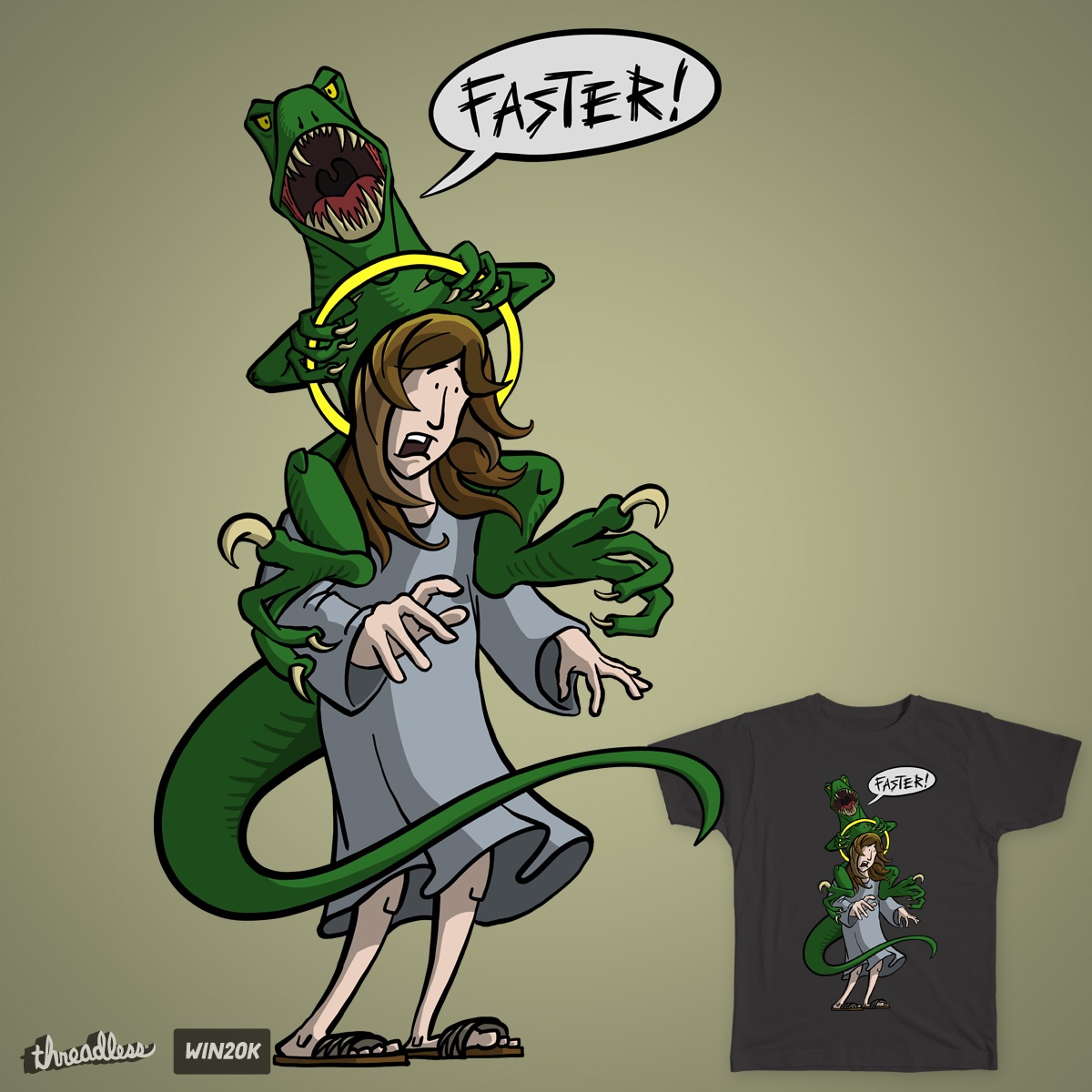 jesus riding a velociraptor